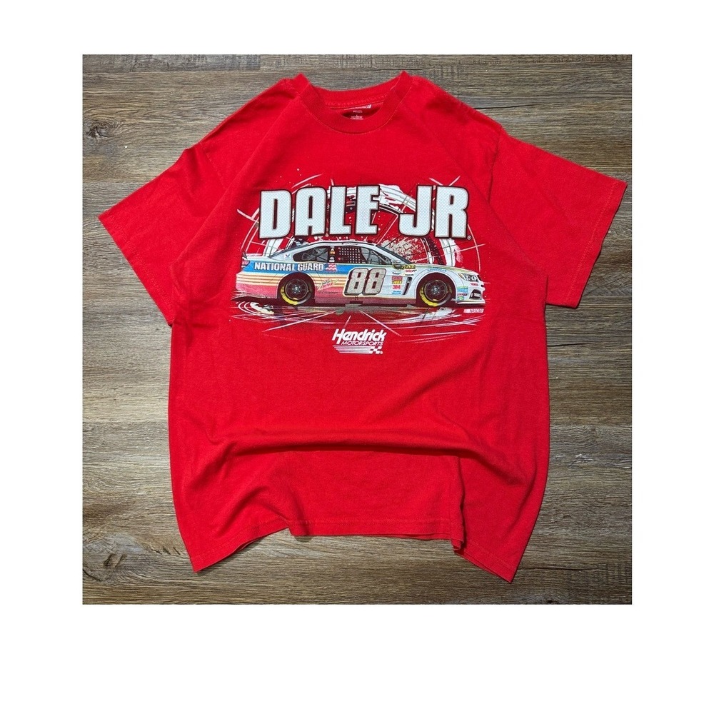 Vintage NASCAR Dale Earnhardt Jr 88 National Guard Red Graphic T Shirt Mens L